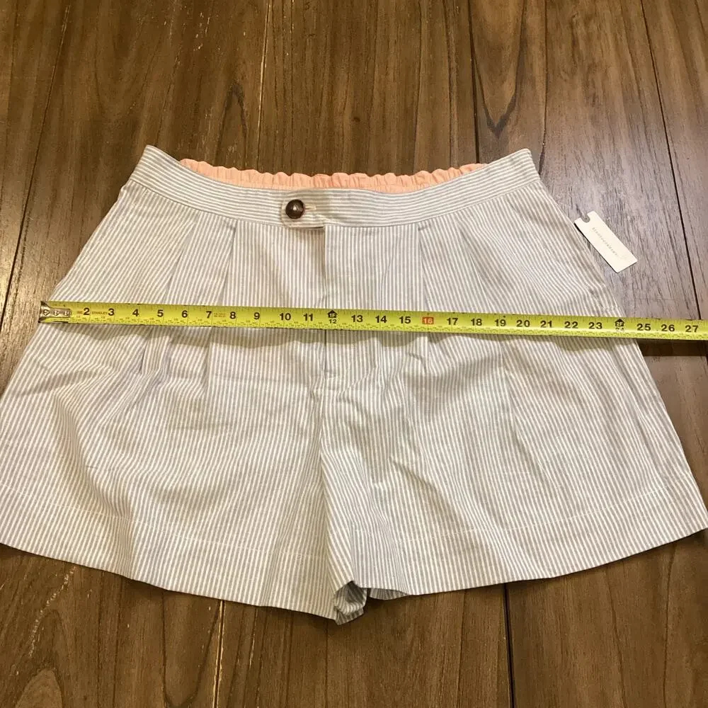 Anthropologie Seersucker Shorts Pinstripes Pleated High Waisted Blue White XL - Picture 4 of 10